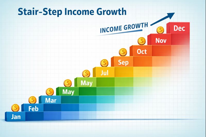 Stair-step income growth illustration