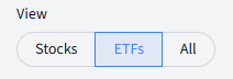 Toggle buttons for Stocks, ETFs, or All