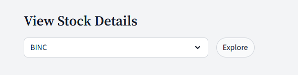 Ticker dropdown and Explore button to open a focused details view